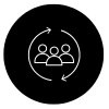 Customers for life icon in a black circle