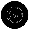 A globe icon in a black circle