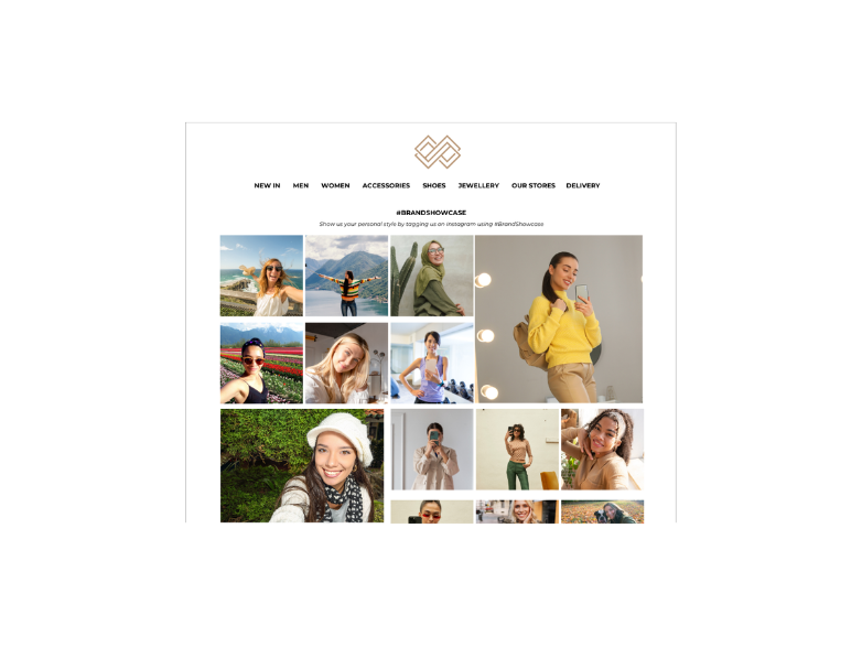 Image illustrating a shoppable gallery widget that allows customers to view authentic UGC content showcasing a brand's items