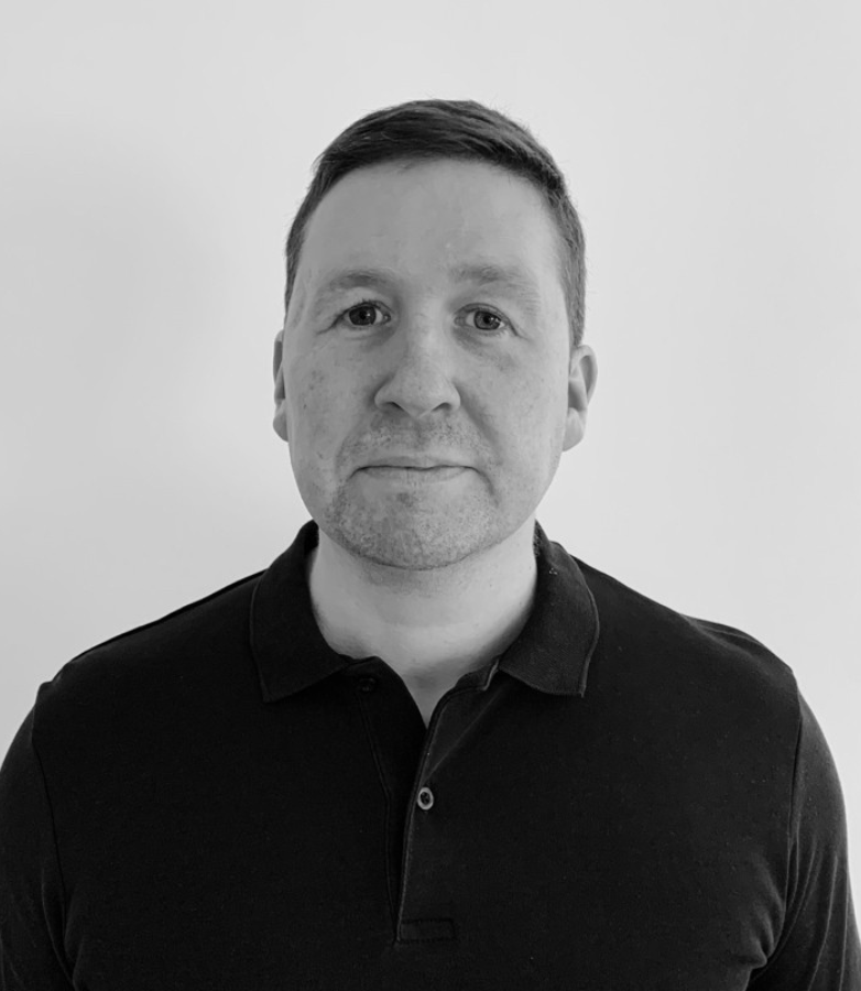 Headshot of Peter Rowe, CEO at Soreto. Black and white. 